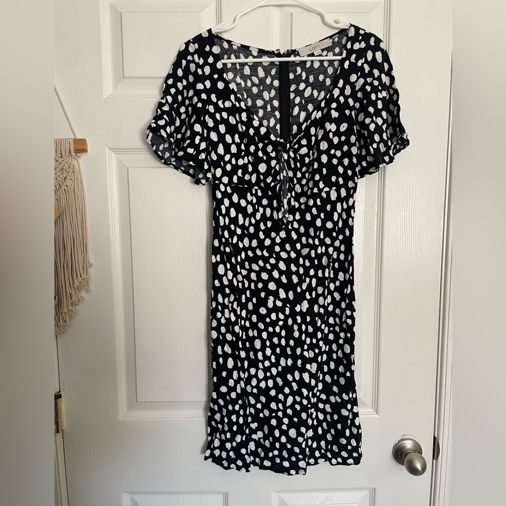LOFT Women’s Size Small Black Dress with White Dot Print